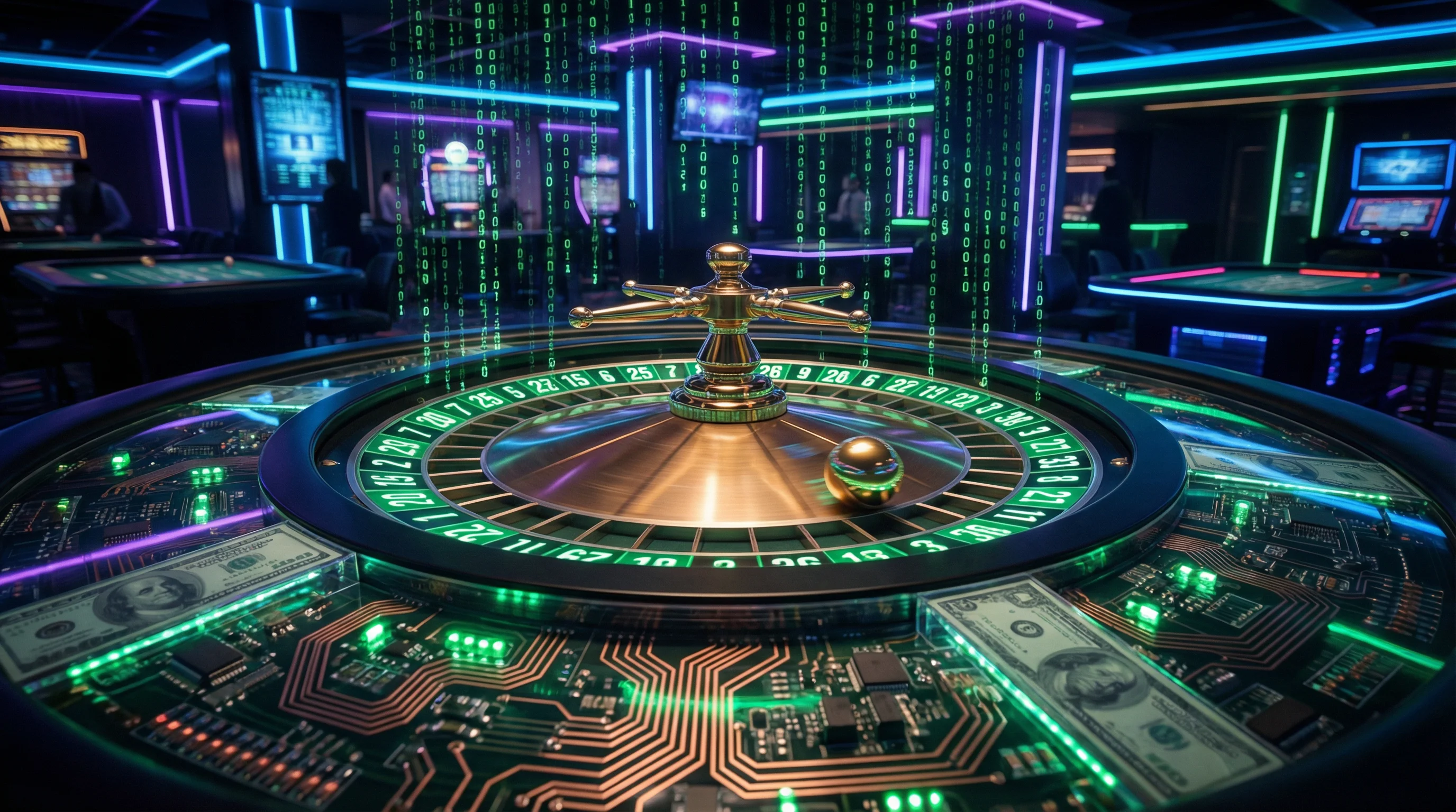 Ruleta de casino de alta tecnología con números brillantes en William Hill Casino México